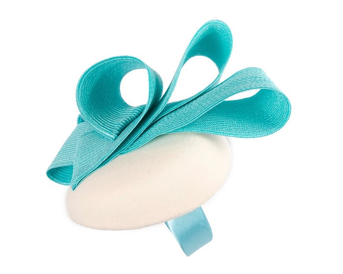 Cream & turquoise winter racing pillbox fascinator by Fillies Collection - Image 3