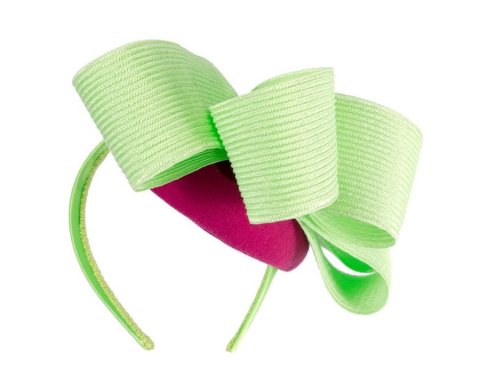 Fuchsia & lime winter racing pillbox fascinator by Fillies Collection - Image 6