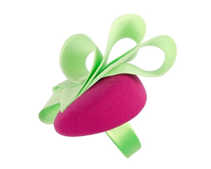 Fuchsia & lime winter racing pillbox fascinator by Fillies Collection - Image 3