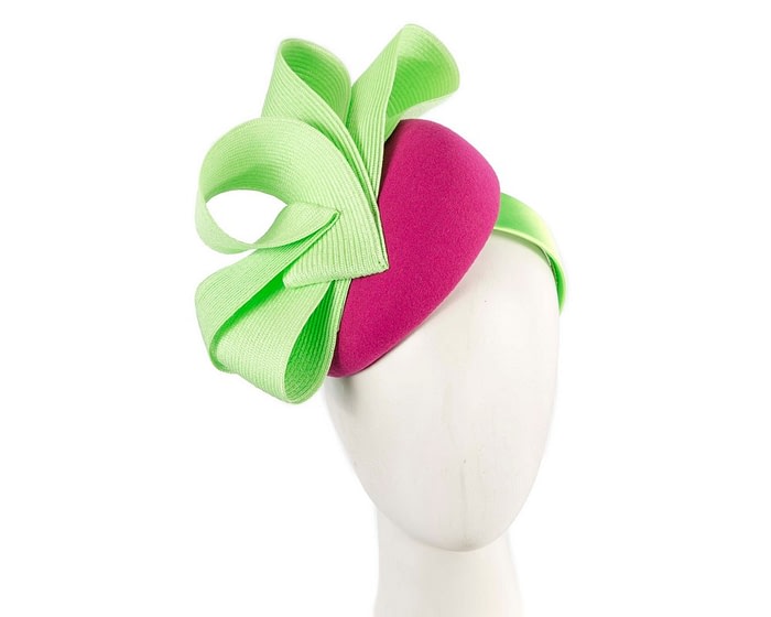 Fuchsia & lime winter racing pillbox fascinator by Fillies Collection