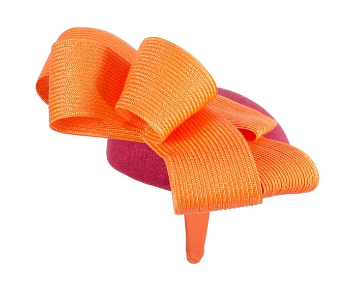 Fuchsia & orange winter racing pillbox fascinator by Fillies Collection - Image 4