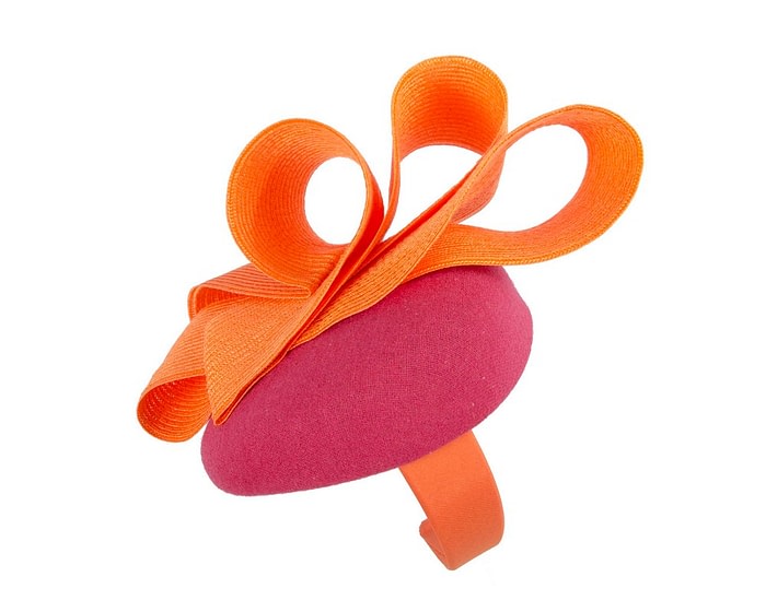 Fuchsia & orange winter racing pillbox fascinator by Fillies Collection - Image 3