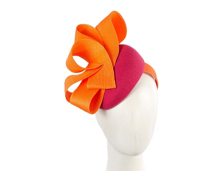 Fuchsia & orange winter racing pillbox fascinator by Fillies Collection