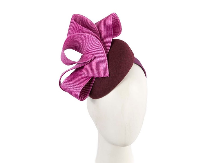 Wine & fuchsia winter racing pillbox fascinator by Fillies Collection