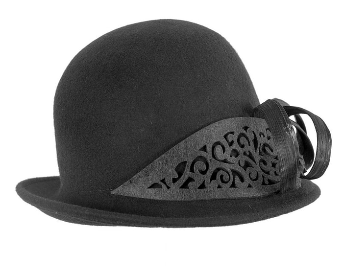 Black winter cloche fashion hat by Fillies Collection - Image 6
