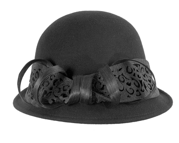 Black winter cloche fashion hat by Fillies Collection - Image 4