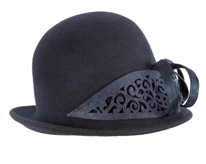 Navy winter cloche fashion hat by Fillies Collection - Image 6