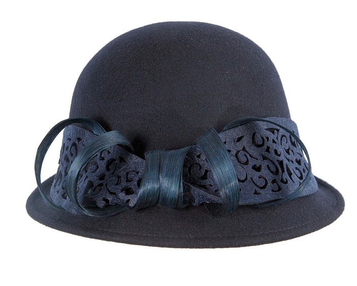 Navy winter cloche fashion hat by Fillies Collection - Image 4