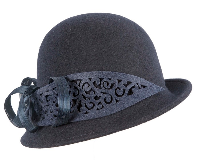Navy winter cloche fashion hat by Fillies Collection - Image 2