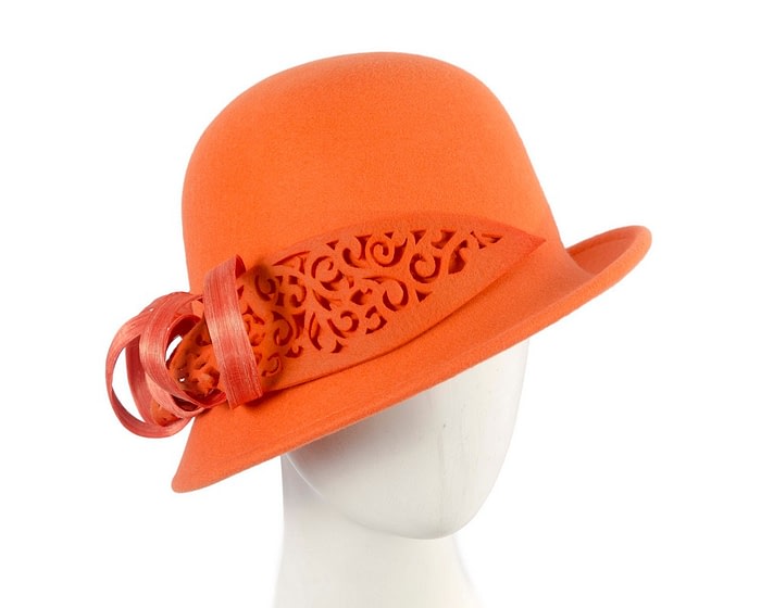 Orange winter cloche fashion hat by Fillies Collection