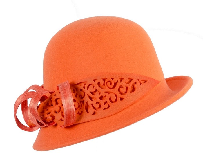 Orange winter cloche fashion hat by Fillies Collection - Image 2