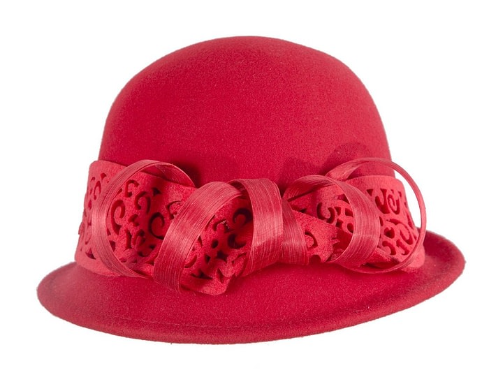 Red winter cloche fashion hat by Fillies Collection - Image 4