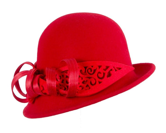 Red winter cloche fashion hat by Fillies Collection - Image 2