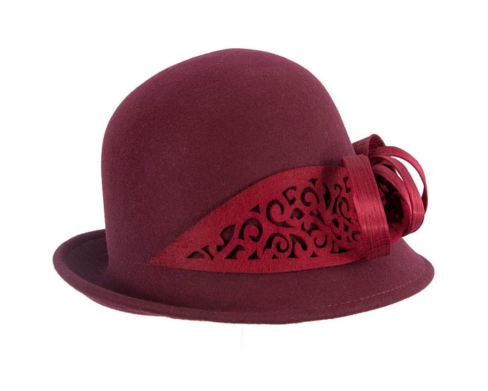 Burgundy winter cloche fashion hat by Fillies Collection - Image 6
