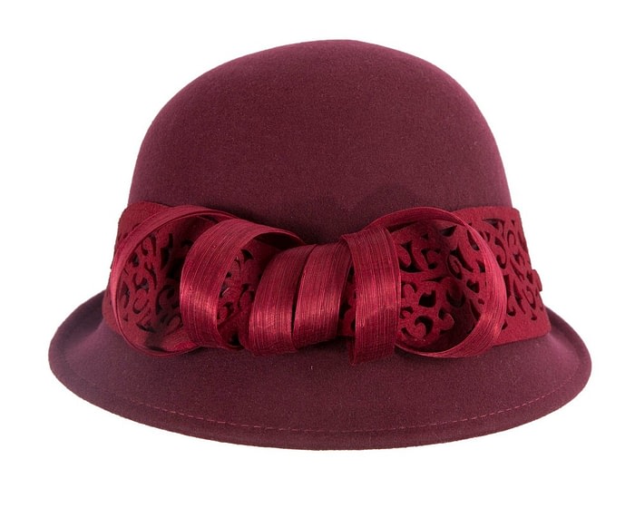 Burgundy winter cloche fashion hat by Fillies Collection - Image 4