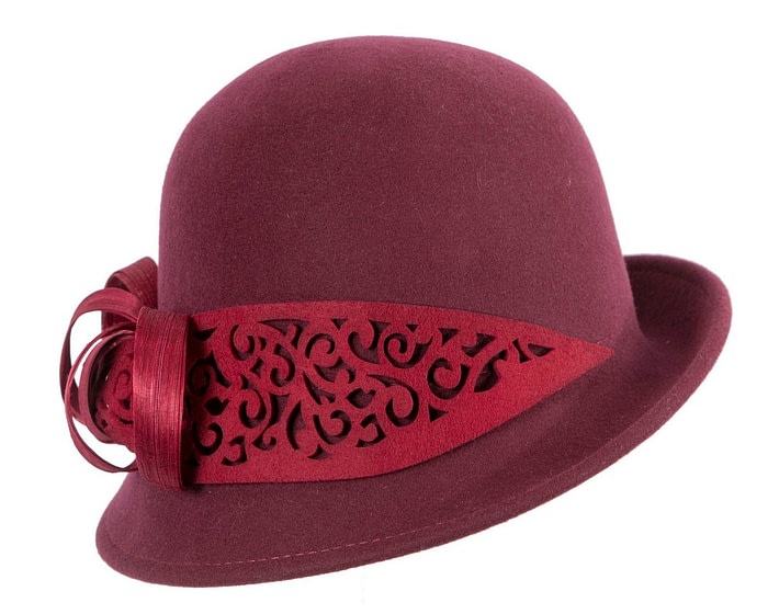 Burgundy winter cloche fashion hat by Fillies Collection - Image 2