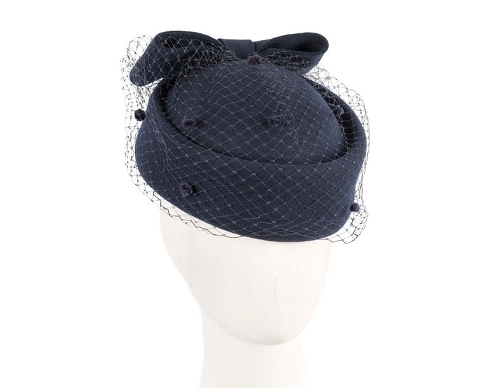 Fascinators Online - Large navy felt beret hat with veil