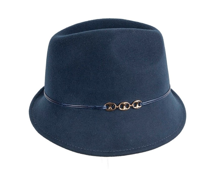 Navy ladies felt fedora hat by Max Alexander - Image 4