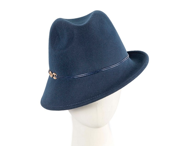 Navy ladies felt fedora hat by Max Alexander
