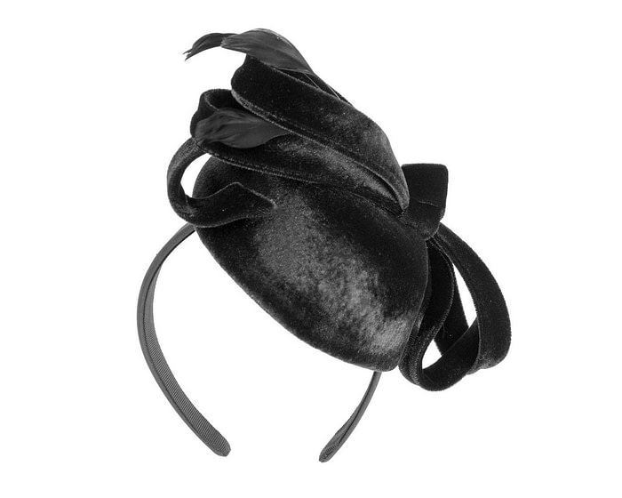 Fascinators Online - Black velvet pillbox bow fascinator