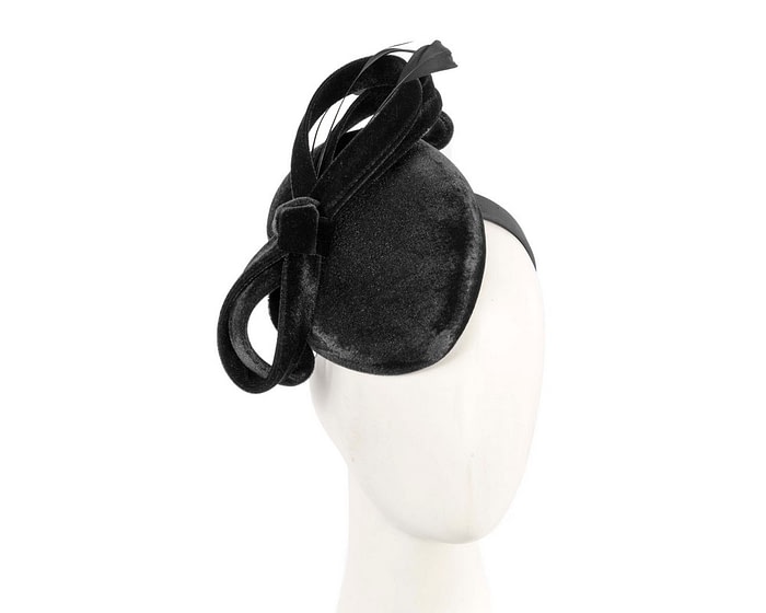 Fascinators Online - Black velvet pillbox bow fascinator