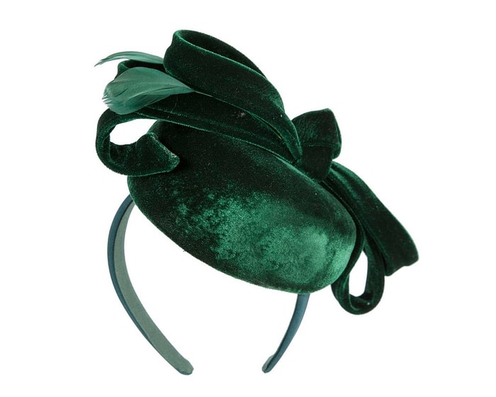 Fascinators Online - Green velvet pillbox bow fascinator