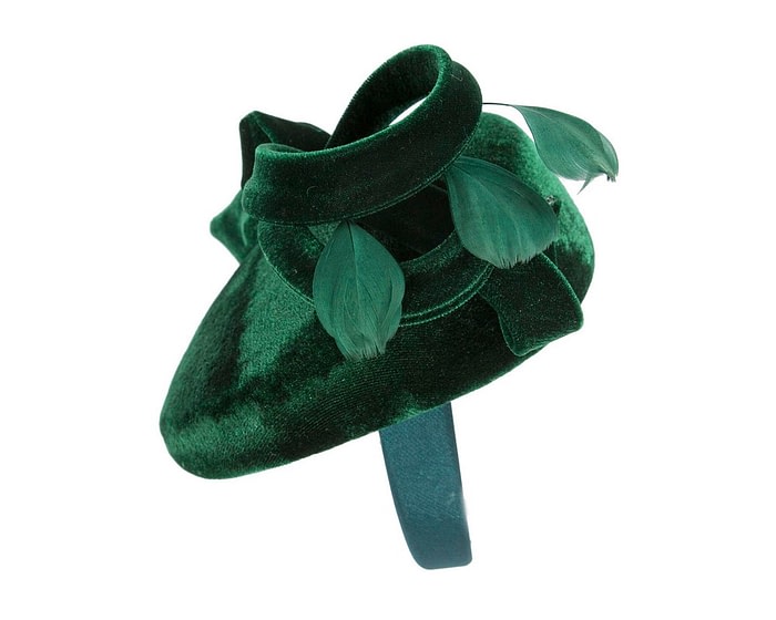 Fascinators Online - Green velvet pillbox bow fascinator