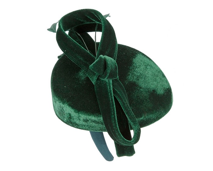 Fascinators Online - Green velvet pillbox bow fascinator