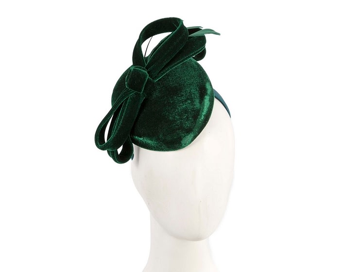 Fascinators Online - Green velvet pillbox bow fascinator