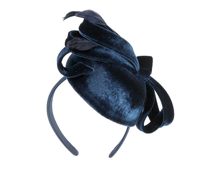 Fascinators Online - Navy velvet pillbox bow fascinator