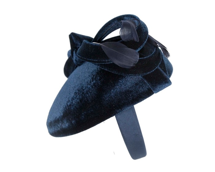 Fascinators Online - Navy velvet pillbox bow fascinator