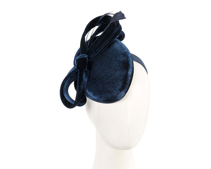 Fascinators Online - Navy velvet pillbox bow fascinator