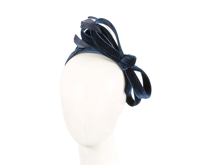 Fascinators Online - Navy velvet bow racing fascinator by Max Alexander