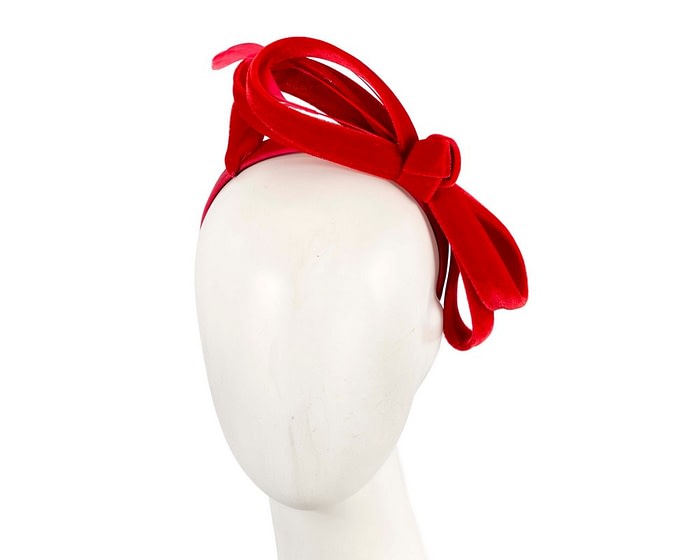 Red velvet bow racing fascinator by Max Alexander