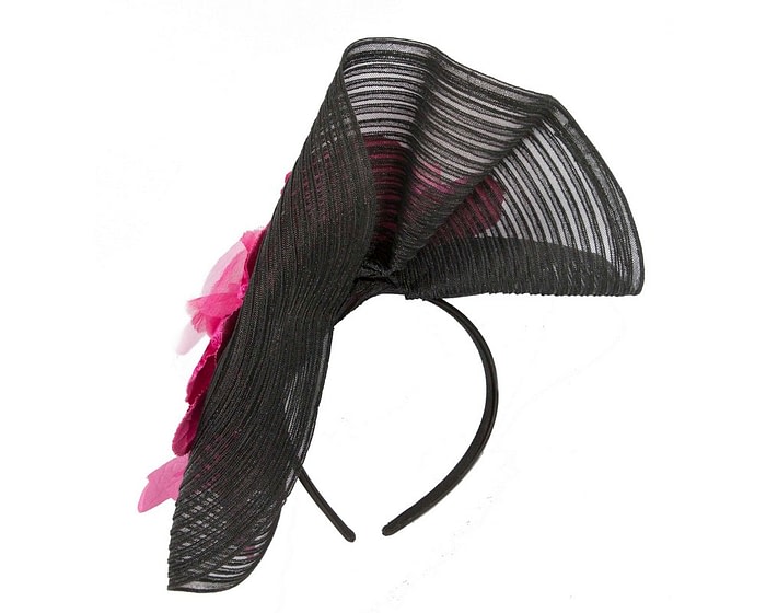Fascinators Online - Large black racing fascinator with fuchsia flowers by Fillies Collection