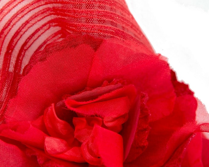 Large red racing fascinator with flowers by Fillies Collection - Image 3
