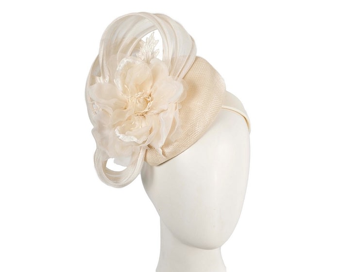 Cream pillbox fascinator with large flower by Fillies Collection