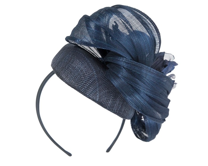 Navy pillbox fascinator with large flower by Fillies Collection - Image 6