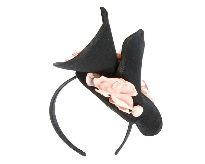 Bespoke black & nude felt winter fascinator by Fillies Collection - Image 6