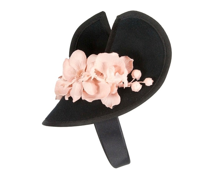 Bespoke black & nude felt winter fascinator by Fillies Collection - Image 3