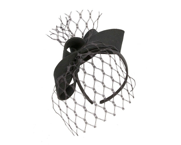 Fascinators Online - Black felt bow with veil fascinator by Max Alexander