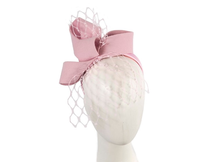 Pink felt bow with veil fascinator by Max Alexander