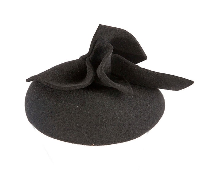 Fascinators Online - Black winter pillbox with bow