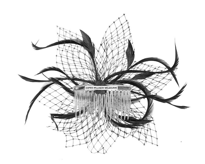 Custom made black fascinator by Cupids Millinery - Image 4