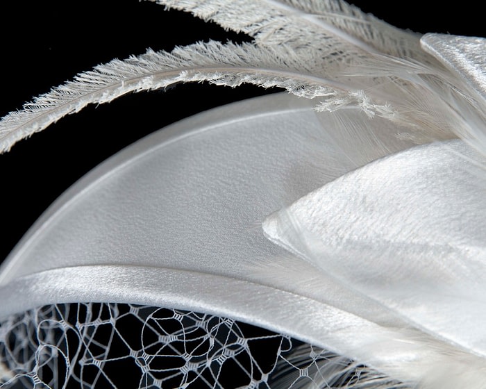 Fascinators Online - Custom made white feather fascinator with face veil