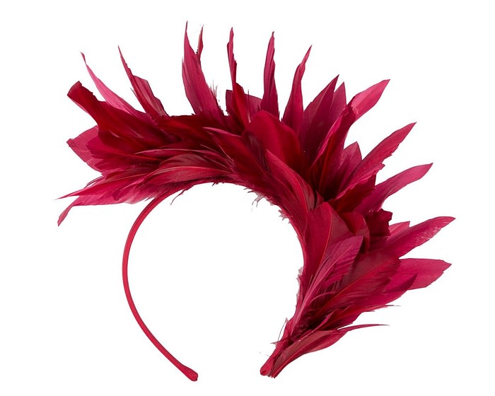 Burgundy feather bunch fascinator by Max Alexander - Image 4