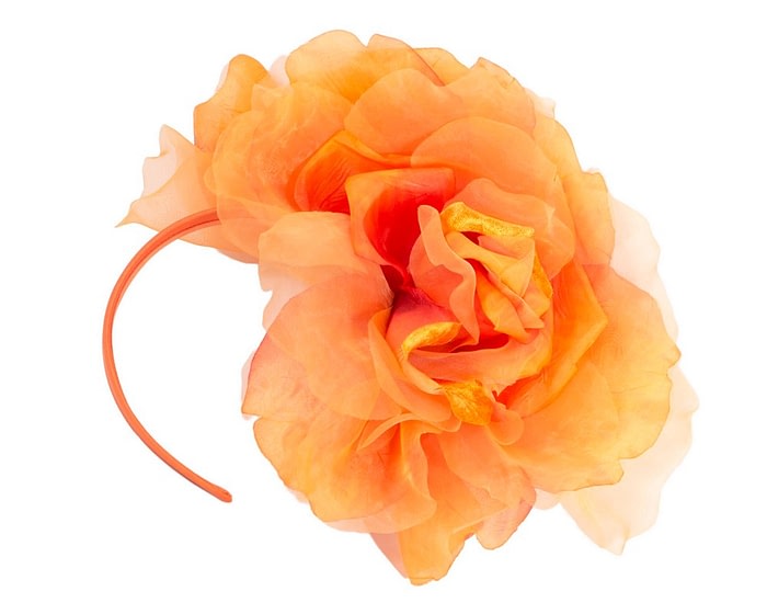 Large orange silk flower headband by Fillies Collection - Image 2