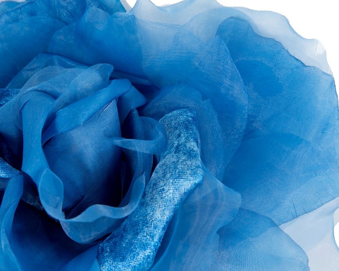 Large royal blue silk flower headband by Fillies Collection - Image 3