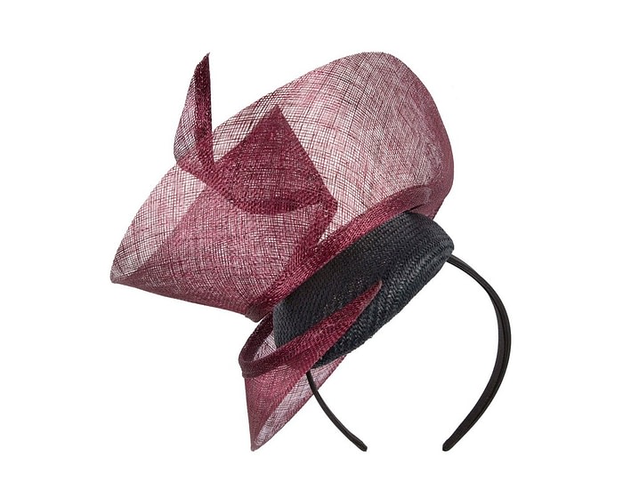 Bespoke navy & wine sinamay racing fascinator by Fillies Collection - Image 6