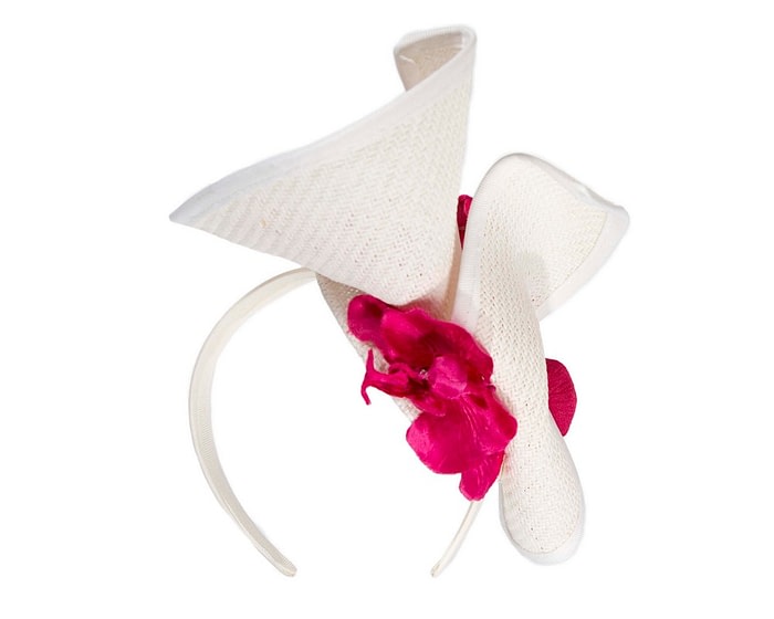 White & fuchsia fascinator with orchid by Fillies Collection - Image 6
